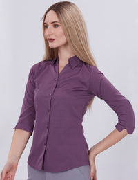 Blum Denim Women's (1002) Purple Formal Shirt with Shirt Collar, 3/4 Sleeves, in White Inbox Fabric