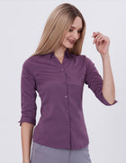Blum Denim Women's (1002) Purple Formal Shirt with Shirt Collar, 3/4 Sleeves, in White Inbox Fabric