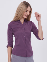 Blum Denim Women's (1002) Purple Formal Shirt with Shirt Collar, 3/4 Sleeves, in White Inbox Fabric