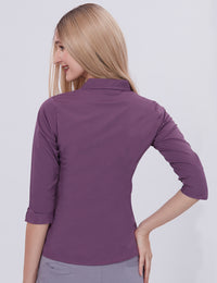 Blum Denim Women's (1002) Purple Formal Shirt with Shirt Collar, 3/4 Sleeves, in White Inbox Fabric
