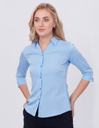 Blum Denim Women's (1002) Blue Formal Shirt with Shirt Collar, 3/4 Sleeves, in Blue Inbox Fabric
