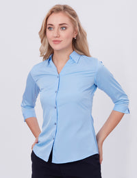Blum Denim Women's (1002) Blue Formal Shirt with Shirt Collar, 3/4 Sleeves, in Blue Inbox Fabric
