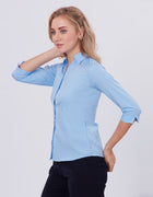 Blum Denim Women's (1002) Blue Formal Shirt with Shirt Collar, 3/4 Sleeves, in Blue Inbox Fabric