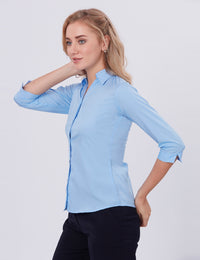 Blum Denim Women's (1002) Blue Formal Shirt with Shirt Collar, 3/4 Sleeves, in Blue Inbox Fabric