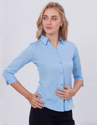 Blum Denim Women's (1002) Blue Formal Shirt with Shirt Collar, 3/4 Sleeves, in Blue Inbox Fabric
