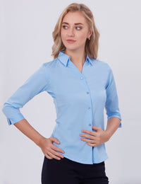 Blum Denim Women's (1002) Blue Formal Shirt with Shirt Collar, 3/4 Sleeves, in Blue Inbox Fabric