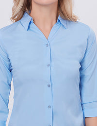Blum Denim Women's (1002) Blue Formal Shirt with Shirt Collar, 3/4 Sleeves, in Blue Inbox Fabric