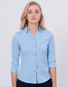 Blum Denim Women's (1002) Blue Formal Shirt with Shirt Collar, 3/4 Sleeves, in Blue Inbox Fabric