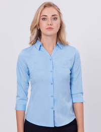 Blum Denim Women's (1002) Blue Formal Shirt with Shirt Collar, 3/4 Sleeves, in Blue Inbox Fabric