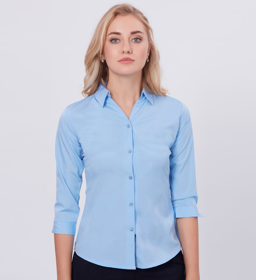 Blum Denim Women's (1002) Blue Formal Shirt with Shirt Collar, 3/4 Sleeves, in Blue Inbox Fabric
