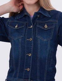 Blum Denim Women's (1600) Dark Blue Non-Stretchable Knitted Denim Jacket: Timeless Style, Modern Comfort