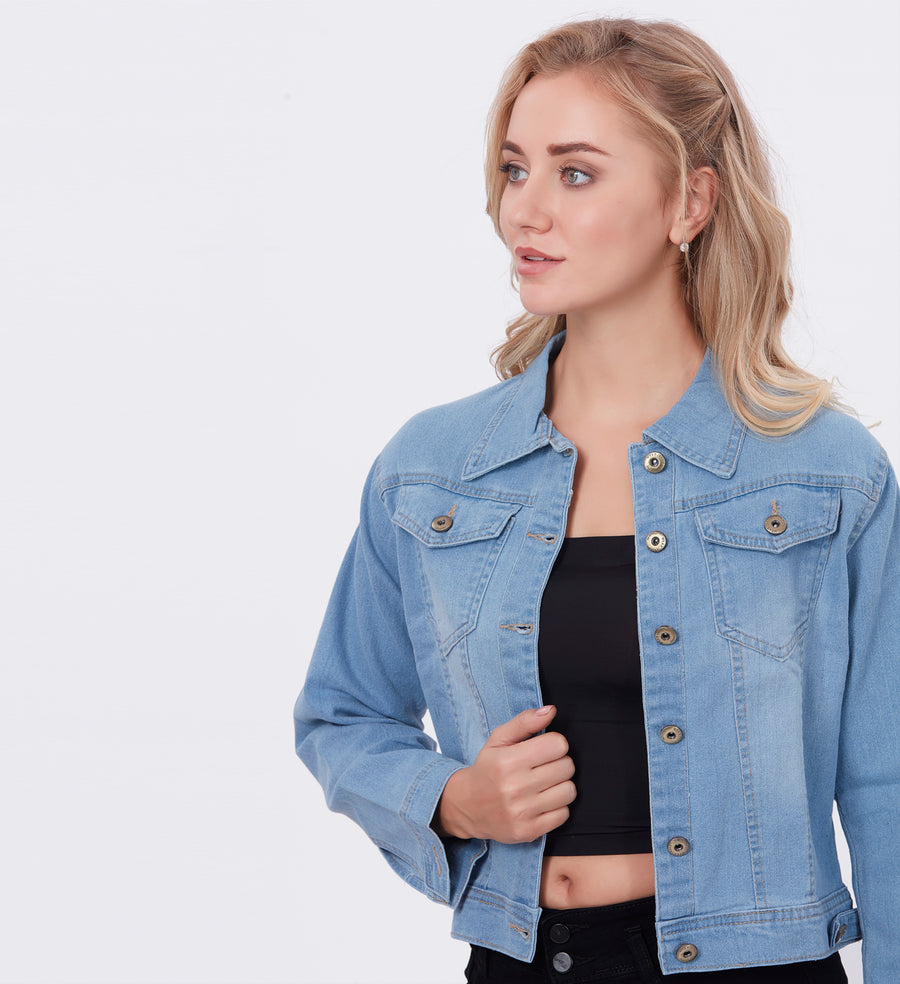 Blum Denim Women's (1496) Blue Non-Stretchable Knitted Denim Jacket: Timeless Style, Modern Comfort