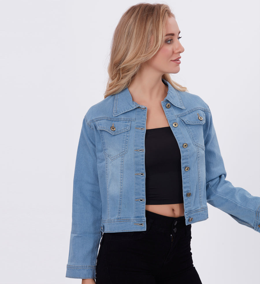 Blum Denim Women's (1496) Blue Non-Stretchable Knitted Denim Jacket: Timeless Style, Modern Comfort