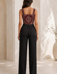 Blum Denim Women's Black High-Rise Pleated Wide-Leg Tailored Trousers | Elegant Formal Fit (2602BLACK)