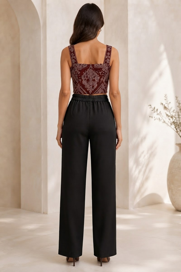 Blum Denim Women's Black High-Rise Pleated Wide-Leg Tailored Trousers | Elegant Formal Fit (2602BLACK)