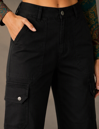 Blum Women's Black High-Rise Straight-Fit Six-Pocket Cargo Pants | Utility Style (3603BLACK)
