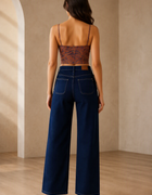 Blum Denim Women's Dark Blue High-Waist Wide-Leg Straight Fit Jeans | Stretchable Casual Denim (3796DX)