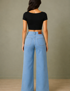 Blum Denim Women's Light Blue High-Waist Wide-Leg Straight Fit Jeans | Stretchable Casual Denim (3796ICE)