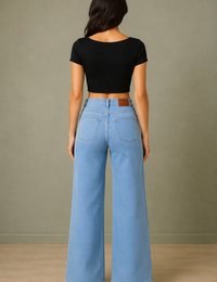 Blum Denim Women's Light Blue High-Waist Wide-Leg Straight Fit Jeans | Stretchable Casual Denim (3796ICE)