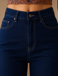 Blum Denim Women's Dark Blue High-Waist Wide-Leg Straight Fit Jeans | Stretchable Casual Denim (3796DX)