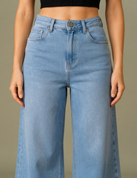 Blum Denim Women's Light Blue High-Waist Wide-Leg Straight Fit Jeans | Stretchable Casual Denim (3796ICE)