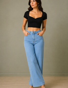 Blum Denim Women's Light Blue High-Waist Wide-Leg Straight Fit Jeans | Stretchable Casual Denim (3796ICE)