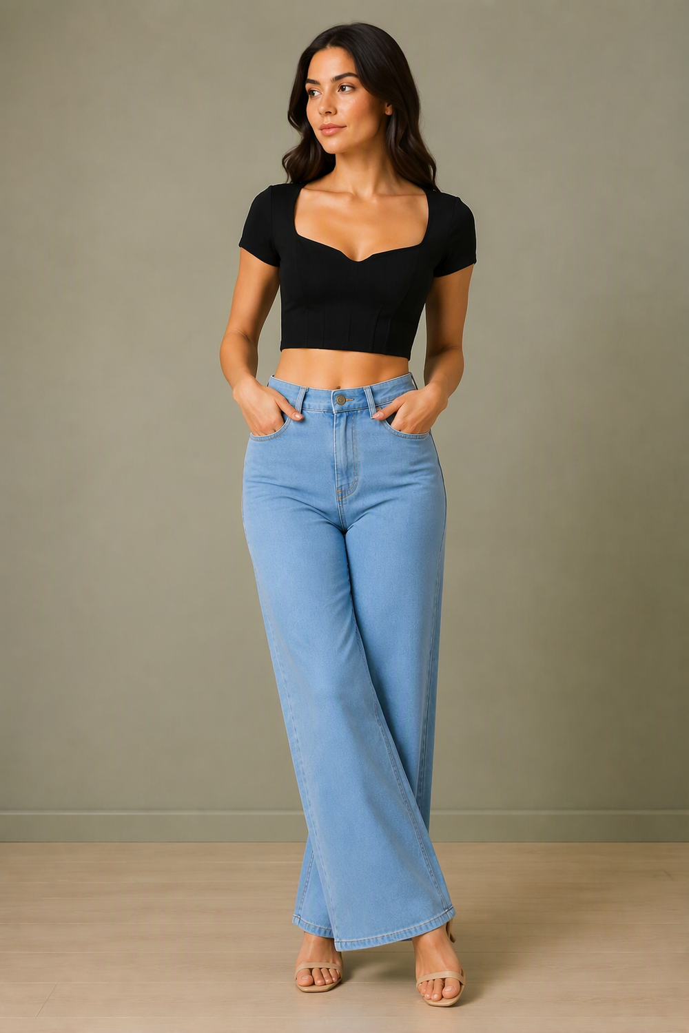 Blum Denim Women's Light Blue High-Waist Wide-Leg Straight Fit Jeans | Stretchable Casual Denim (3796ICE)