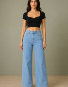 Blum Denim Women's Light Blue High-Waist Wide-Leg Straight Fit Jeans | Stretchable Casual Denim (3796ICE)