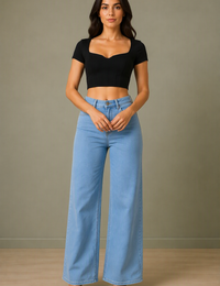 Blum Denim Women's Light Blue High-Waist Wide-Leg Straight Fit Jeans | Stretchable Casual Denim (3796ICE)