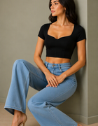 Blum Denim Women's Light Blue High-Waist Wide-Leg Straight Fit Jeans | Stretchable Casual Denim (3796ICE)