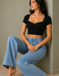 Blum Denim Women's Light Blue High-Waist Wide-Leg Straight Fit Jeans | Stretchable Casual Denim (3796ICE)