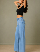 Blum Denim Women's Light Blue High-Waist Wide-Leg Straight Fit Jeans | Stretchable Casual Denim (3796ICE)