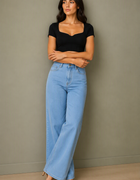 Blum Denim Women's Light Blue High-Waist Wide-Leg Straight Fit Jeans | Stretchable Casual Denim (3796ICE)