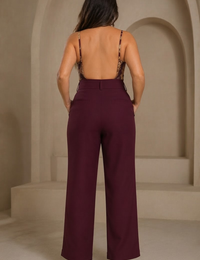 Blum Women's Wine Relaxed Wide-Leg Korean-Style Trousers | Contemporary Casual Fit (3833WINE)