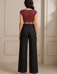 Blum Women's Black Relaxed Wide-Leg Korean-Style Trousers | Contemporary Casual Fit (3833BLACK)