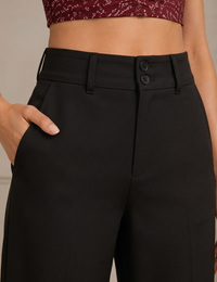 Blum Women's Black Relaxed Wide-Leg Korean-Style Trousers | Contemporary Casual Fit (3833BLACK)