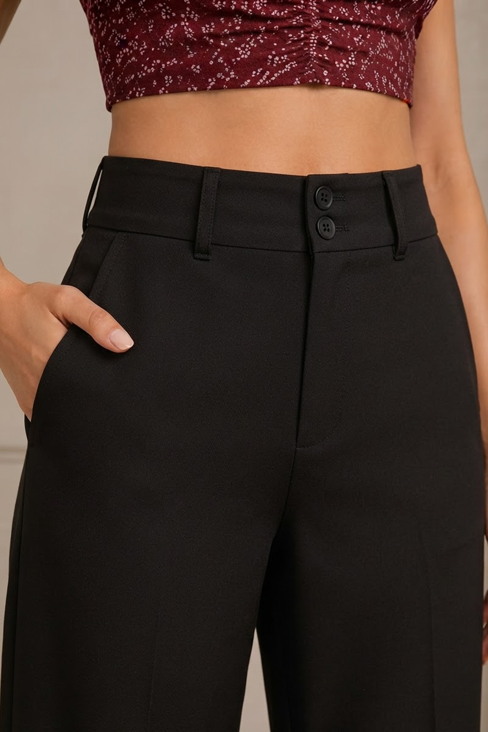 Blum Women's Black Relaxed Wide-Leg Korean-Style Trousers | Contemporary Casual Fit (3833BLACK)