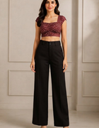 Blum Women's Black Relaxed Wide-Leg Korean-Style Trousers | Contemporary Casual Fit (3833BLACK)