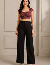 Blum Women's Black Relaxed Wide-Leg Korean-Style Trousers | Contemporary Casual Fit (3833BLACK)