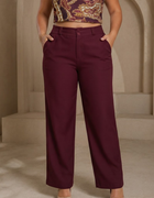 Blum Women's Wine Relaxed Wide-Leg Korean-Style Trousers | Contemporary Casual Fit (3833WINE)