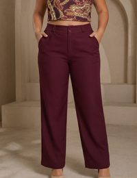 Blum Women's Wine Relaxed Wide-Leg Korean-Style Trousers | Contemporary Casual Fit (3833WINE)