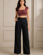 Blum Women's Black Relaxed Wide-Leg Korean-Style Trousers | Contemporary Casual Fit (3833BLACK)