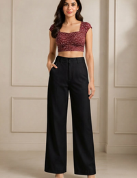 Blum Women's Black Relaxed Wide-Leg Korean-Style Trousers | Contemporary Casual Fit (3833BLACK)