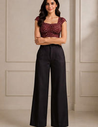 Blum Women's Black Relaxed Wide-Leg Korean-Style Trousers | Contemporary Casual Fit (3833BLACK)