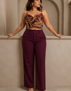 Blum Women's Wine Relaxed Wide-Leg Korean-Style Trousers | Contemporary Casual Fit (3833WINE)