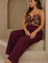 Blum Women's Wine Relaxed Wide-Leg Korean-Style Trousers | Contemporary Casual Fit (3833WINE)