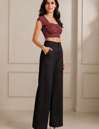 Blum Women's Black Relaxed Wide-Leg Korean-Style Trousers | Contemporary Casual Fit (3833BLACK)