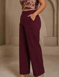 Blum Women's Wine Relaxed Wide-Leg Korean-Style Trousers | Contemporary Casual Fit (3833WINE)