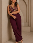 Blum Women's Wine Relaxed Wide-Leg Korean-Style Trousers | Contemporary Casual Fit (3833WINE)