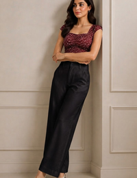 Blum Women's Black Relaxed Wide-Leg Korean-Style Trousers | Contemporary Casual Fit (3833BLACK)